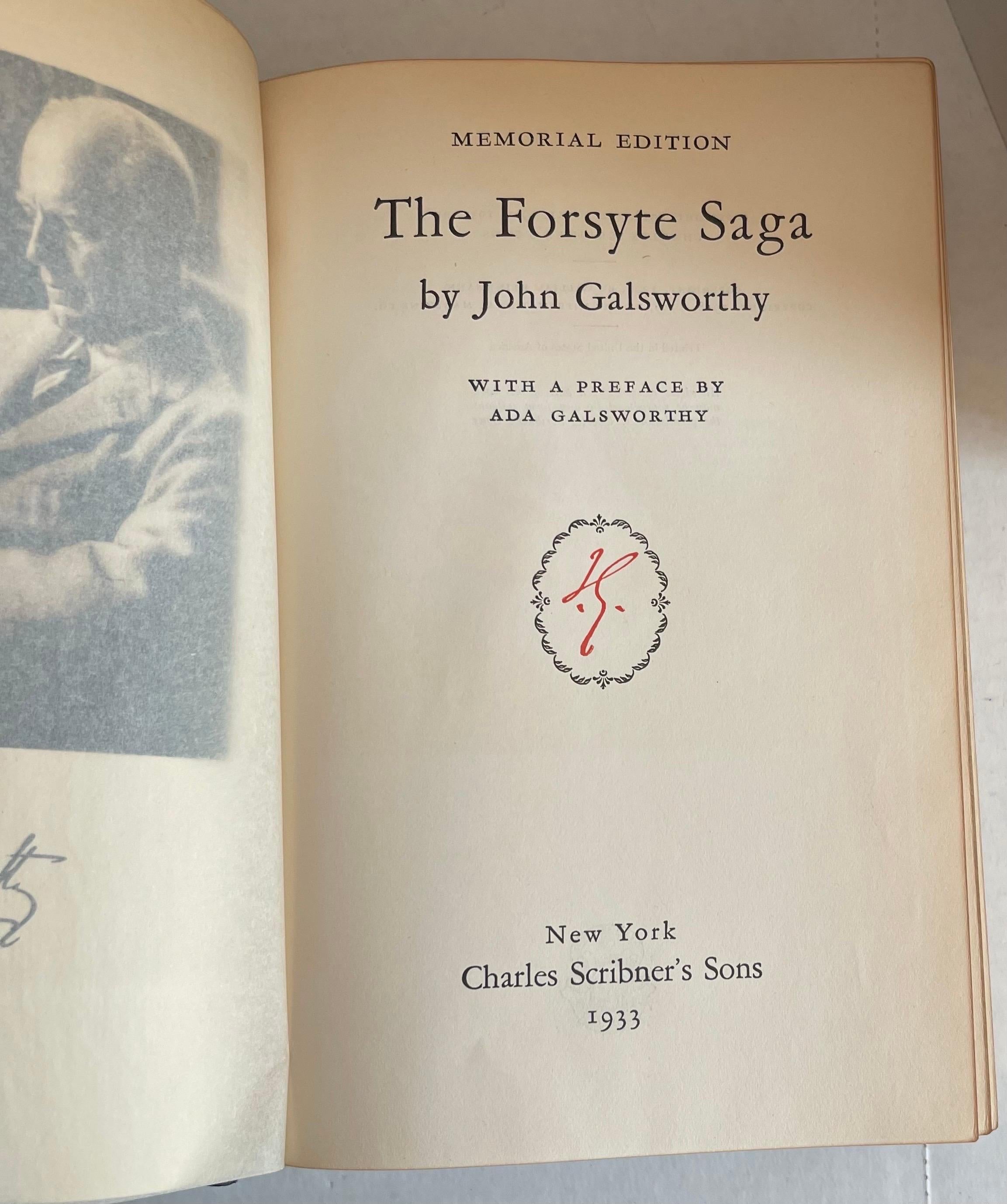 1933 Leather Bound The Forsyth Saga by John Galsworthy In Good Condition For Sale In Stamford, CT