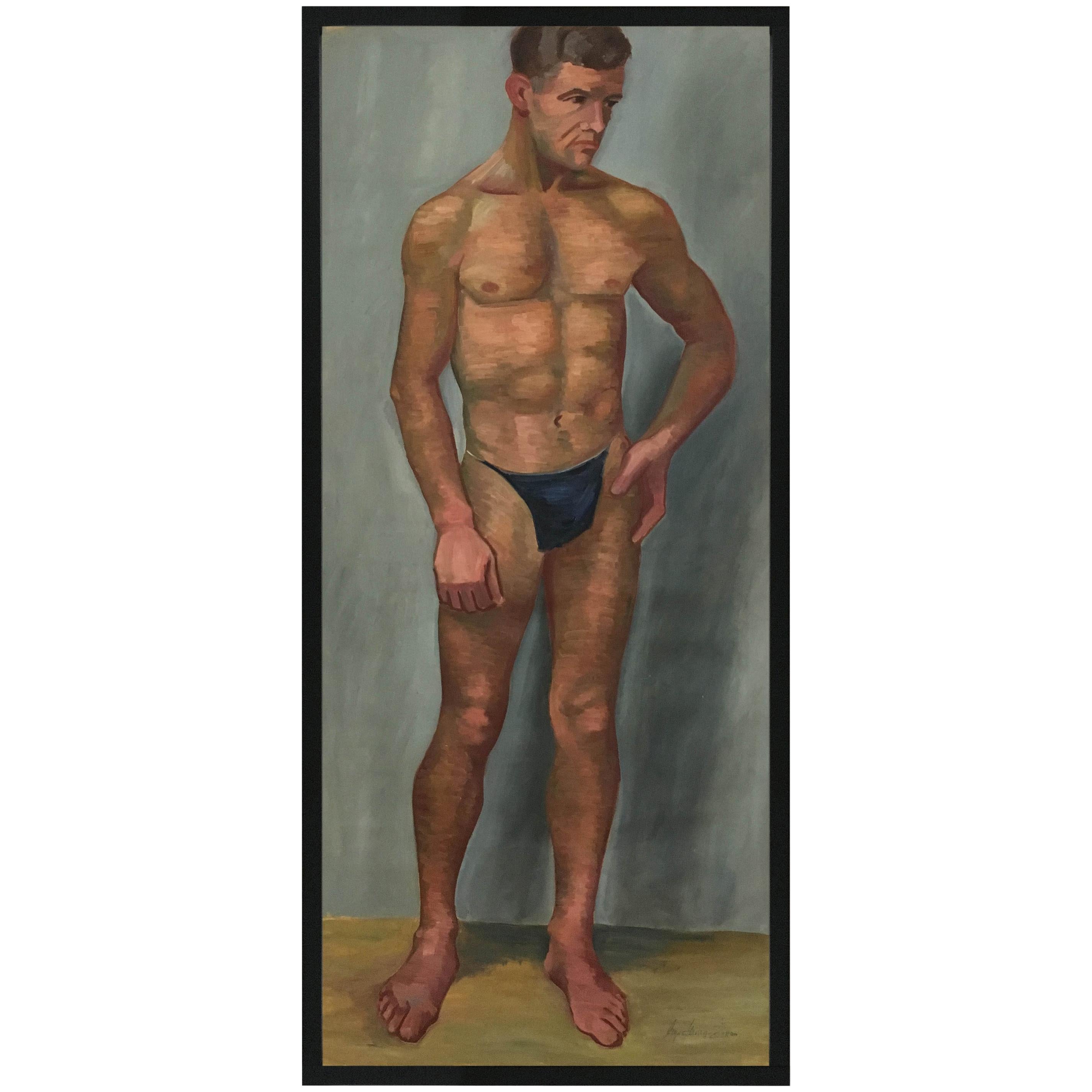 1933 Male 'Blue' Men Nude Portrait Study Oil Painting by Olga von Mossig-Zupan