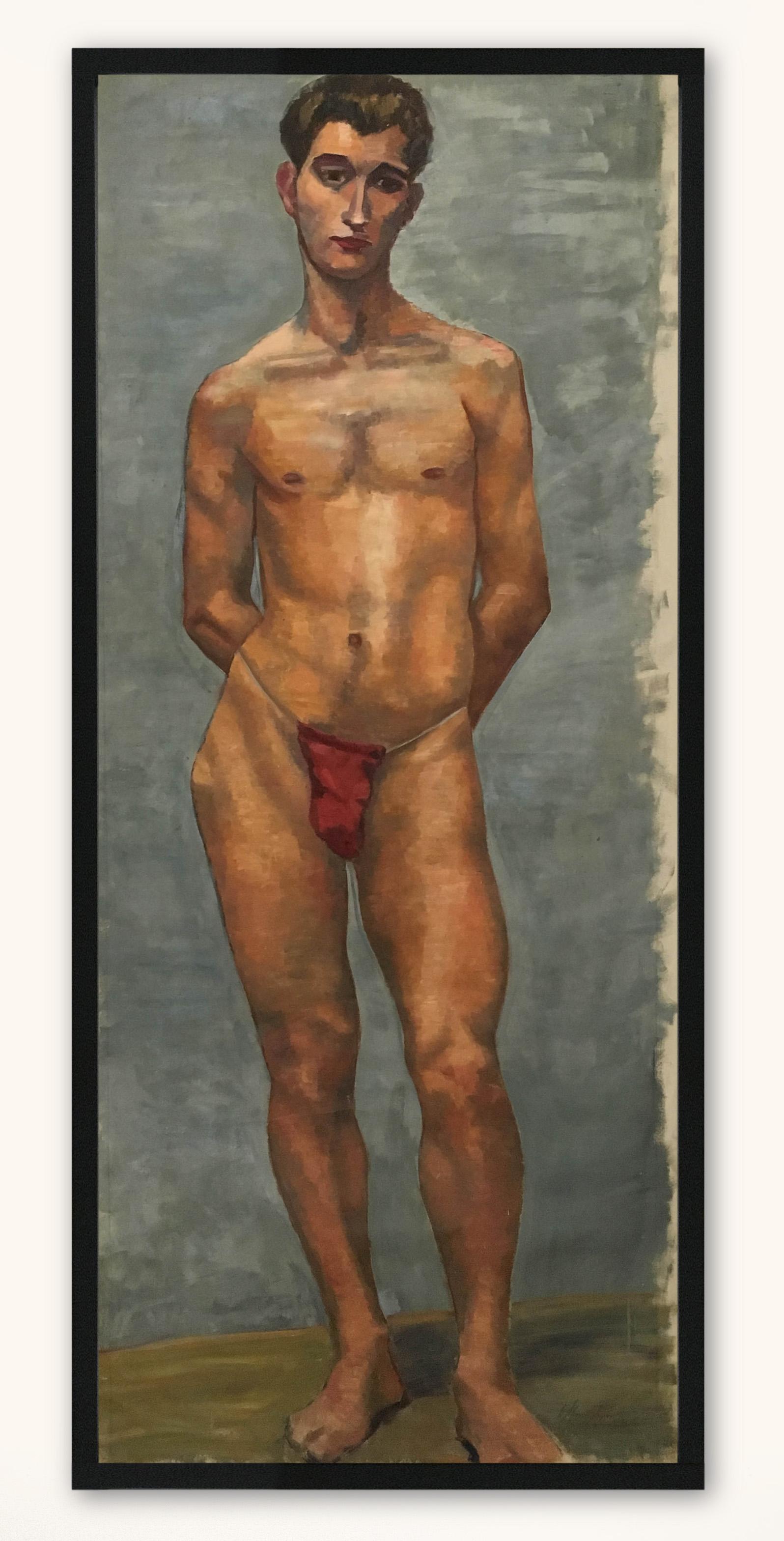 Expressionist 1933 Male 'Red' Men Nude Portrait Study Oil Painting by Olga von Mossig-Zupan For Sale