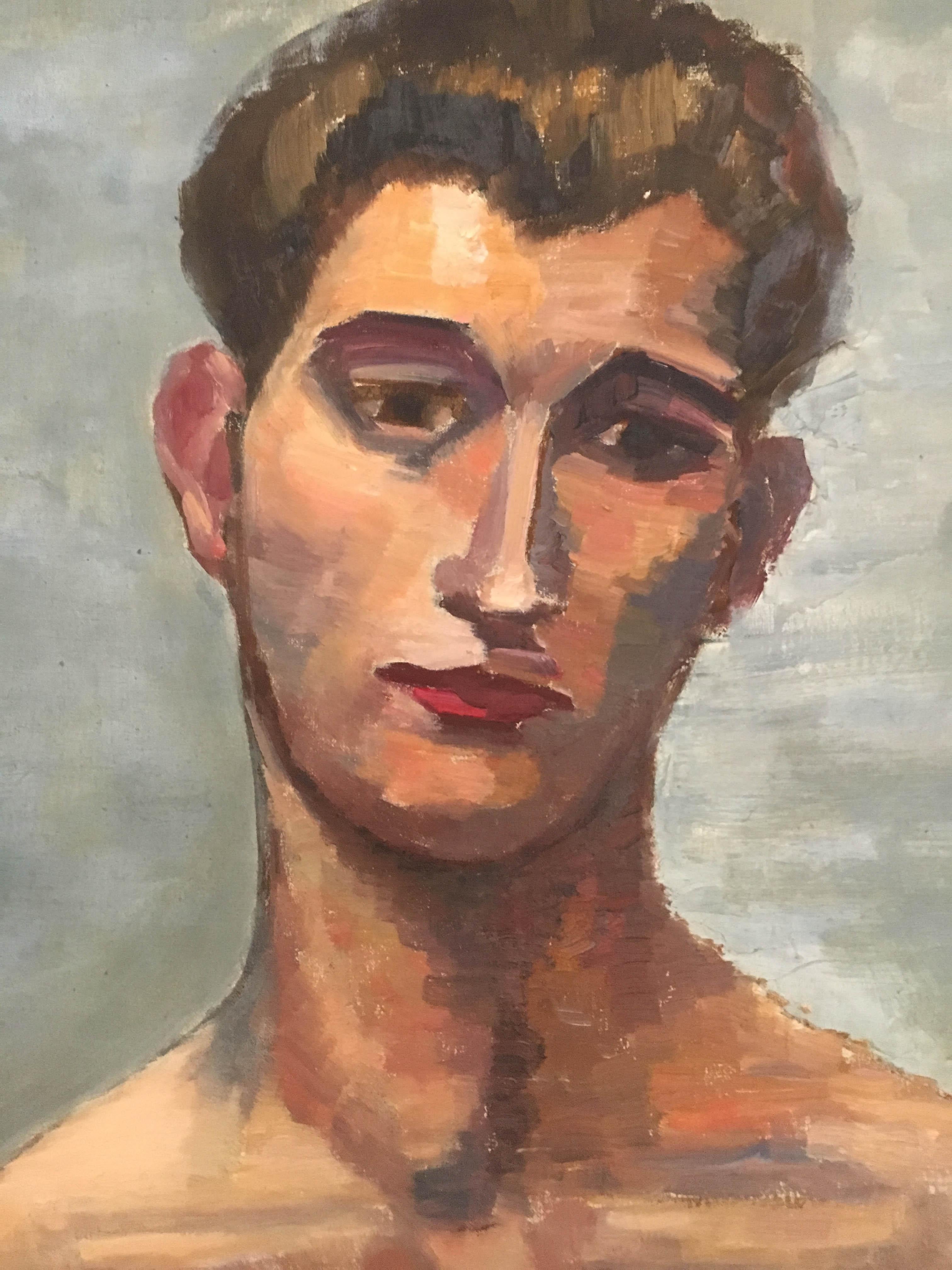 Canvas 1933 Male 'Red' Men Nude Portrait Study Oil Painting by Olga von Mossig-Zupan For Sale