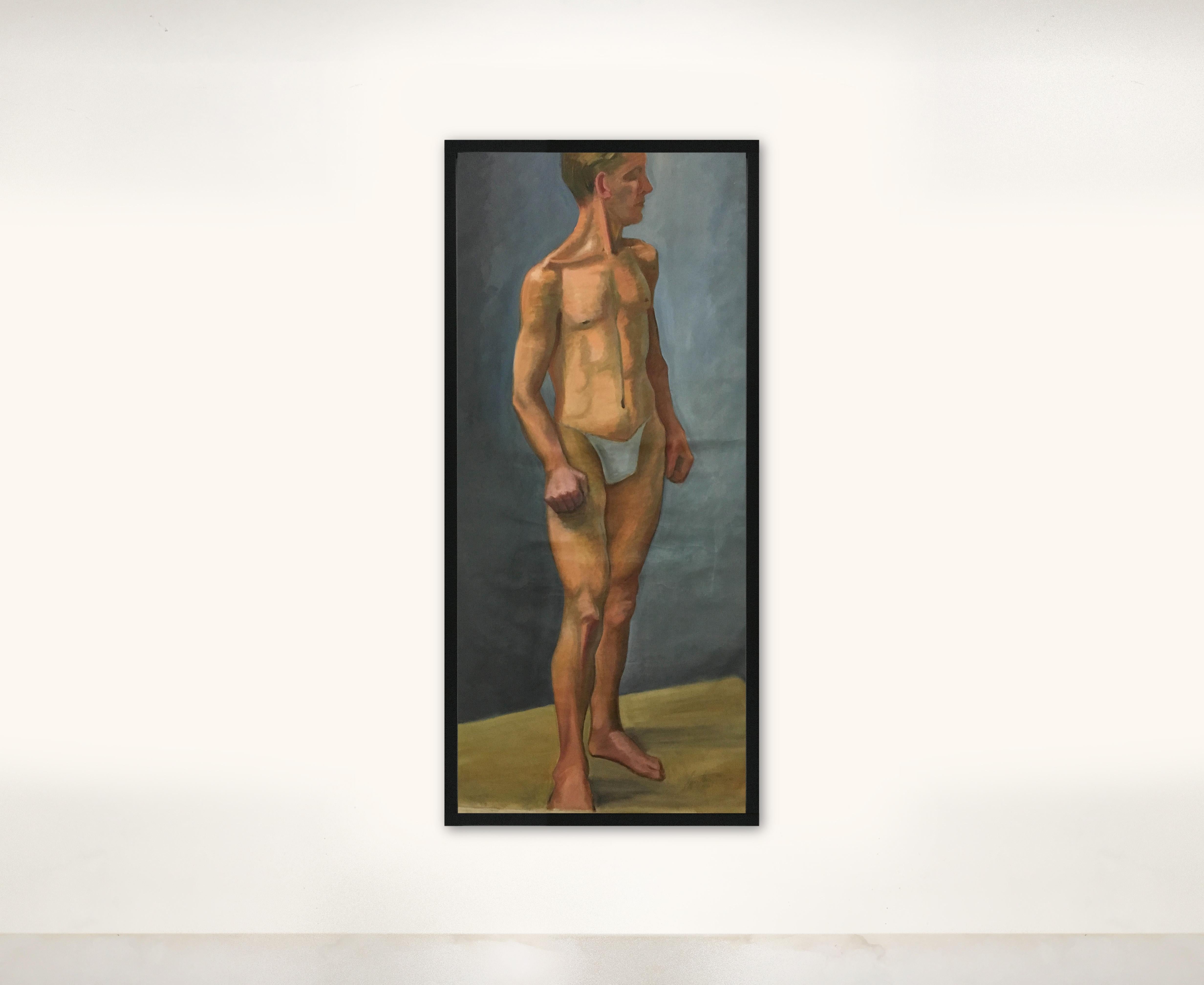Expressionist 1933 Male 'White' Men Nude Portrait Study Oil Painting by Olga von Mossig-Zupan For Sale