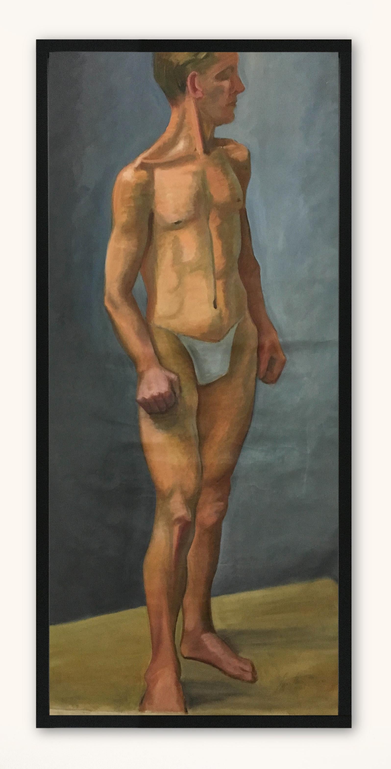 Austrian 1933 Male 'White' Men Nude Portrait Study Oil Painting by Olga von Mossig-Zupan For Sale