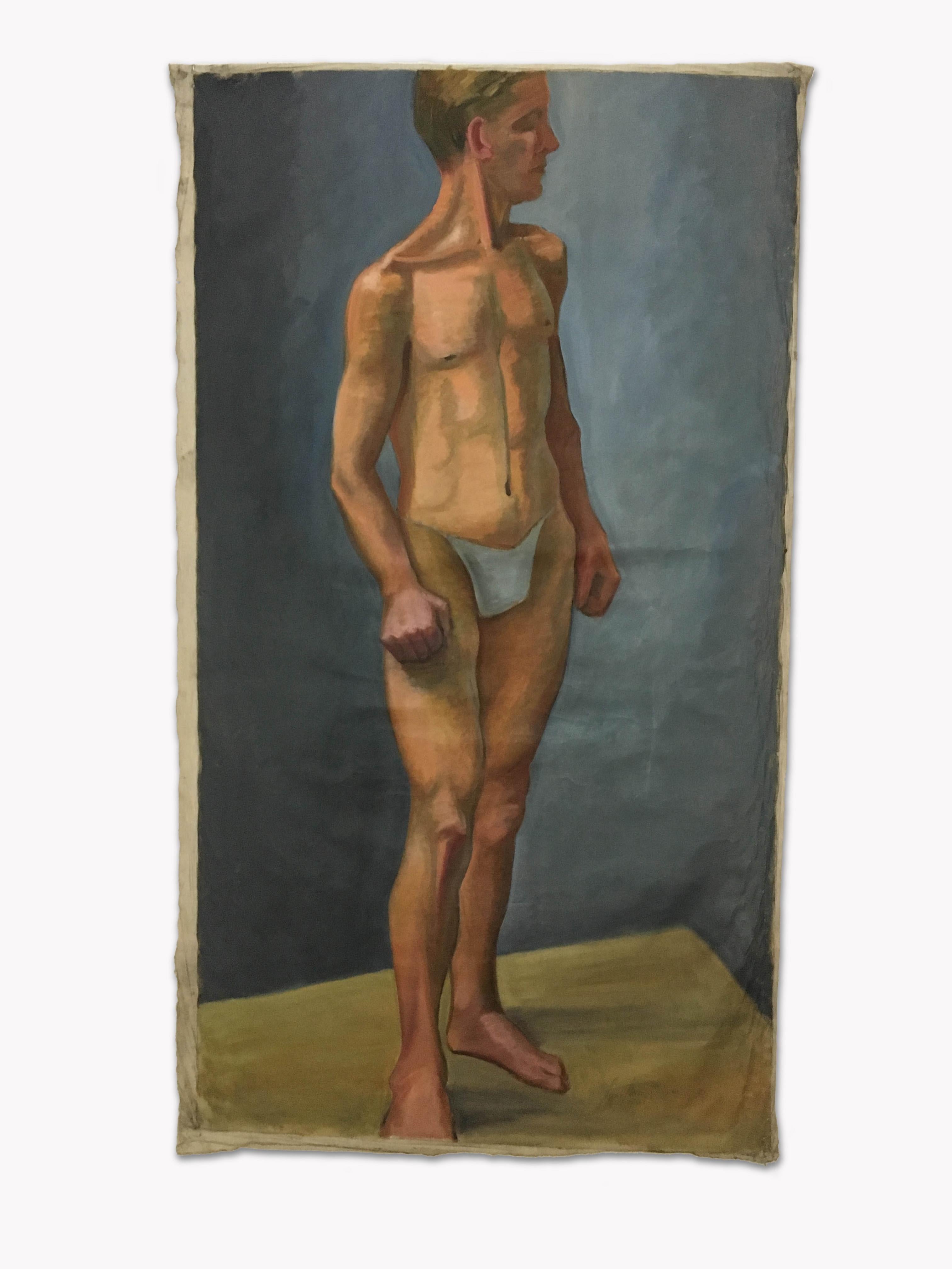 1933 Male 'White' Men Nude Portrait Study Oil Painting by Olga von Mossig-Zupan In Good Condition For Sale In Vienna, AT