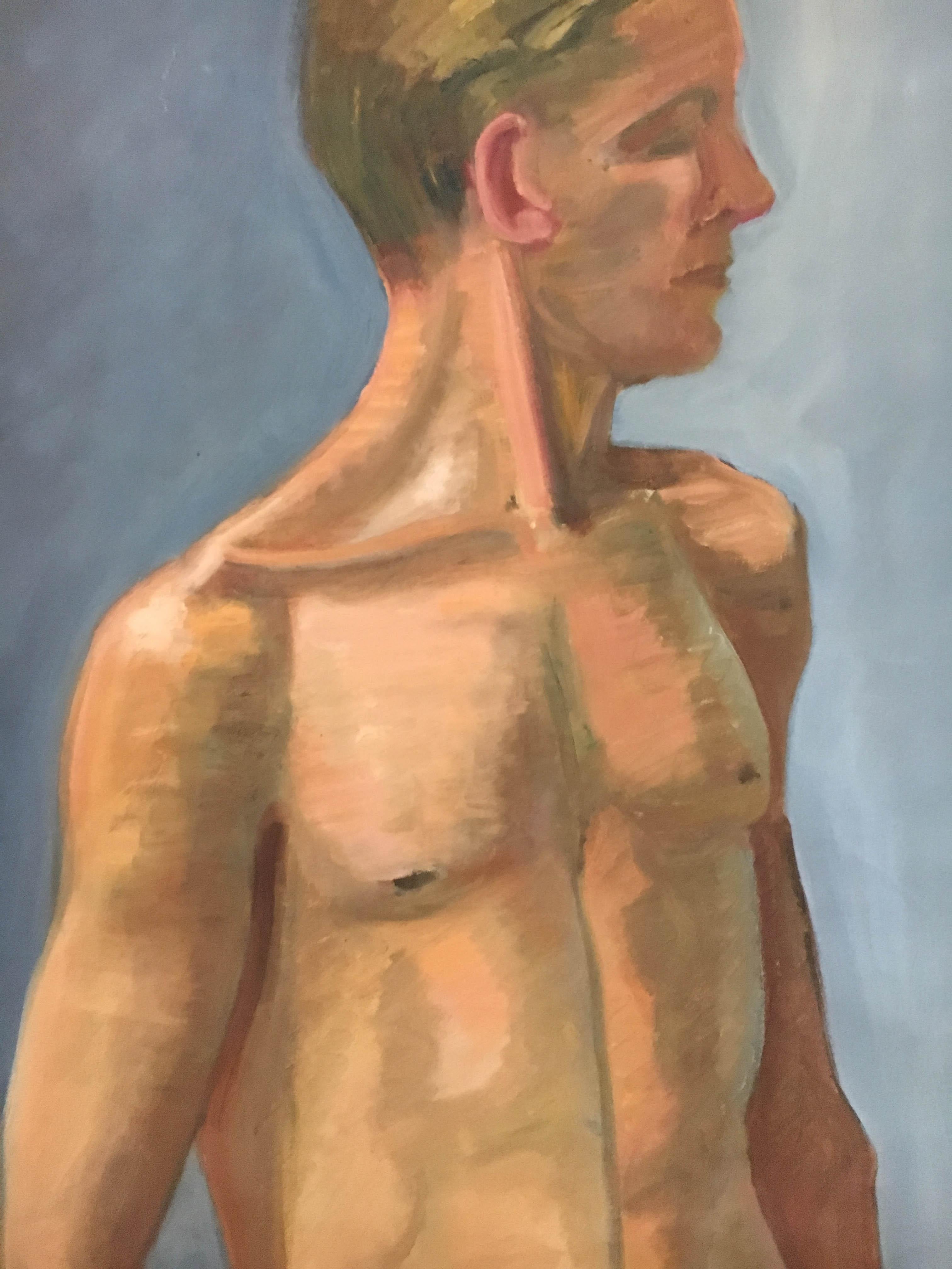 Mid-20th Century 1933 Male 'White' Men Nude Portrait Study Oil Painting by Olga von Mossig-Zupan For Sale