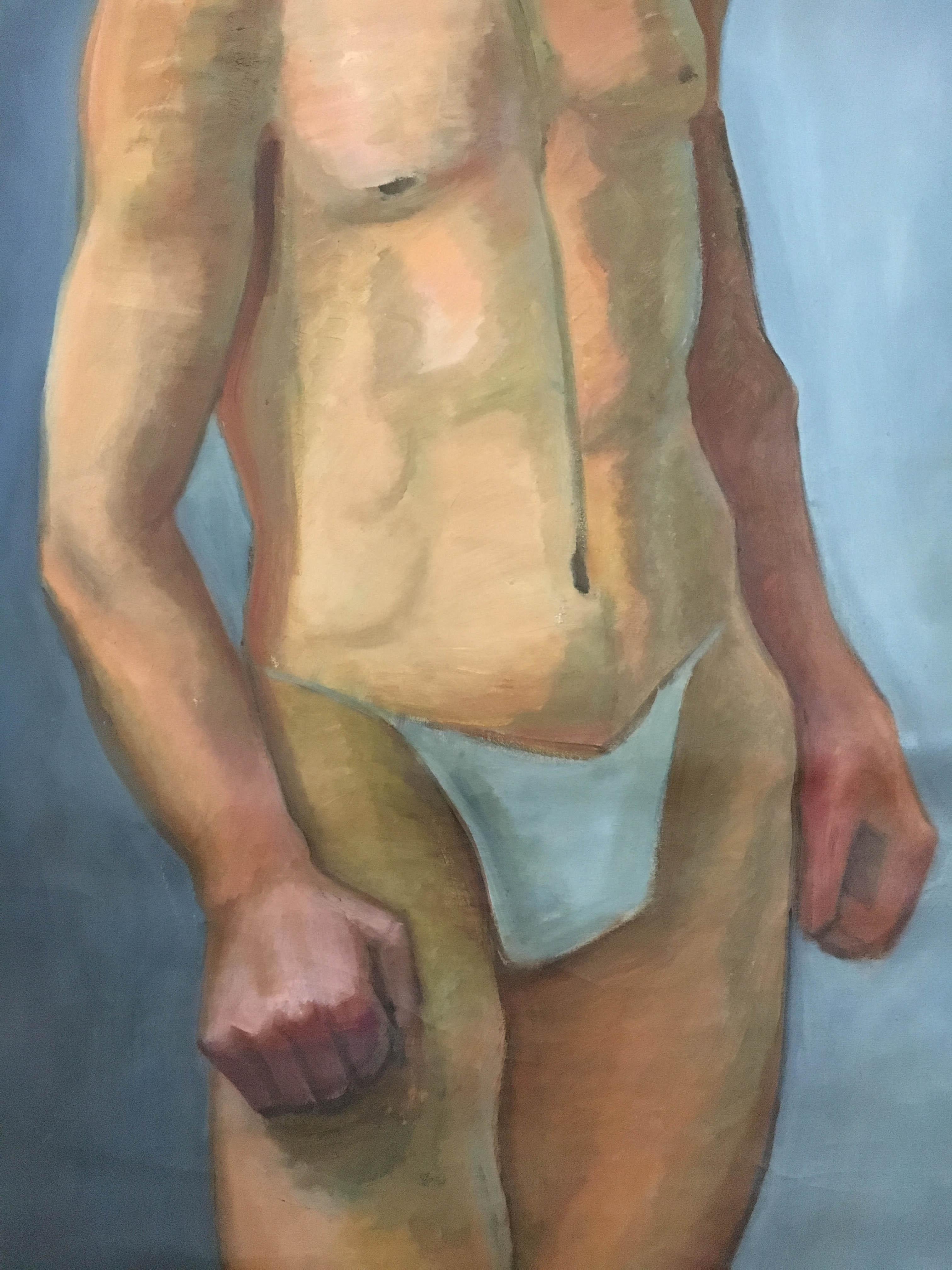 Canvas 1933 Male 'White' Men Nude Portrait Study Oil Painting by Olga von Mossig-Zupan For Sale