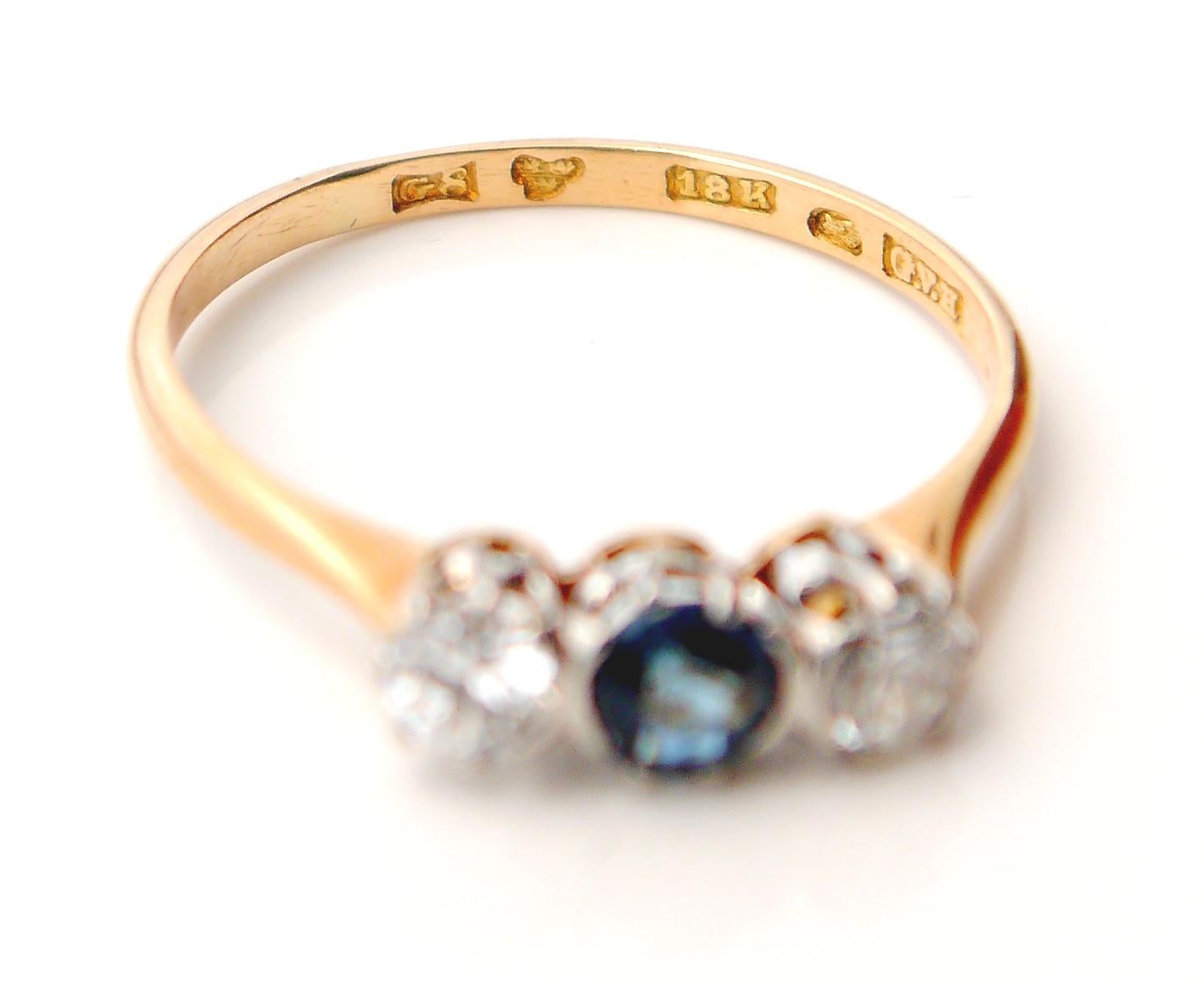 1933 Bague nordique Spinelle bleue naturelle Diamants or massif 18K Ø US 5.75 /1.7gr en vente 5