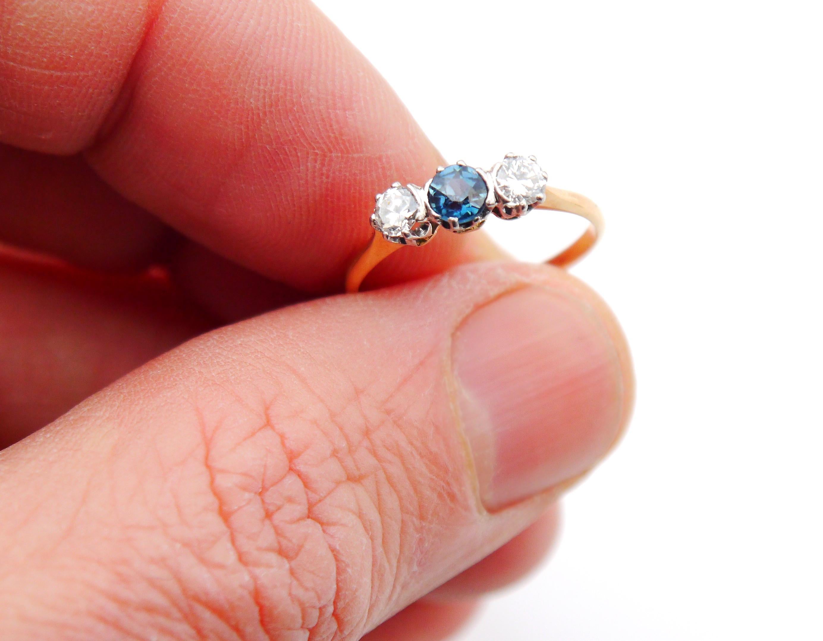 1933 Nordic Ring natural Blue Spinel Diamonds solid 18K Gold Ø US 5.75 /1.7gr For Sale 7