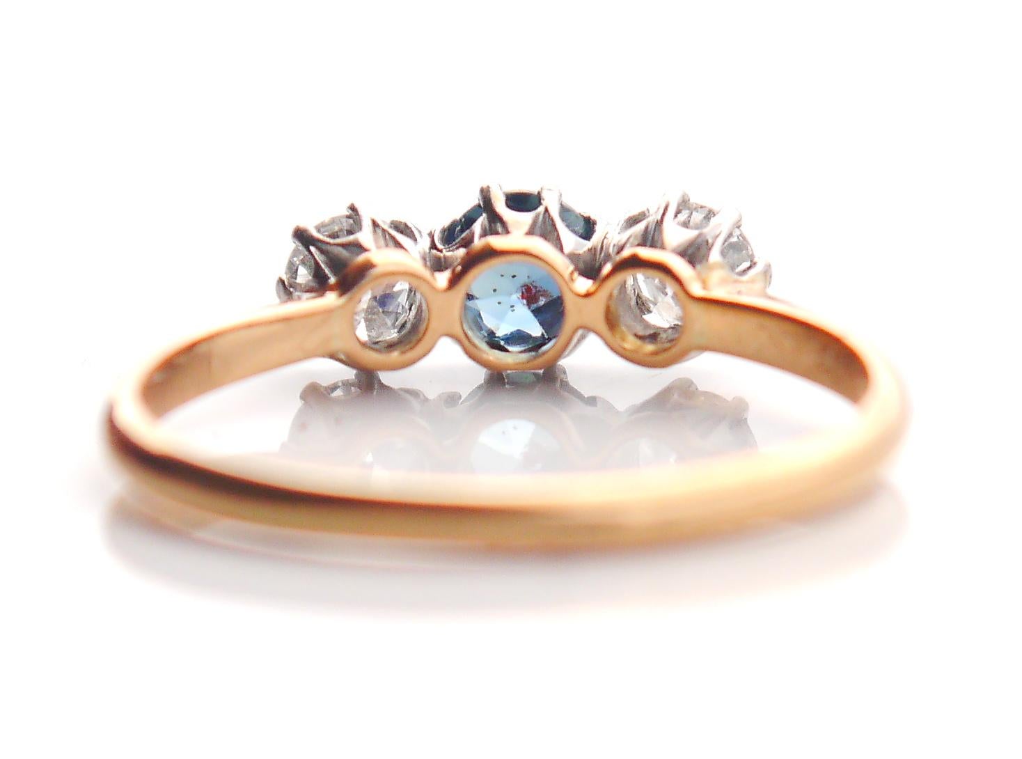 Art déco 1933 Bague nordique Spinelle bleue naturelle Diamants or massif 18K Ø US 5.75 /1.7gr en vente