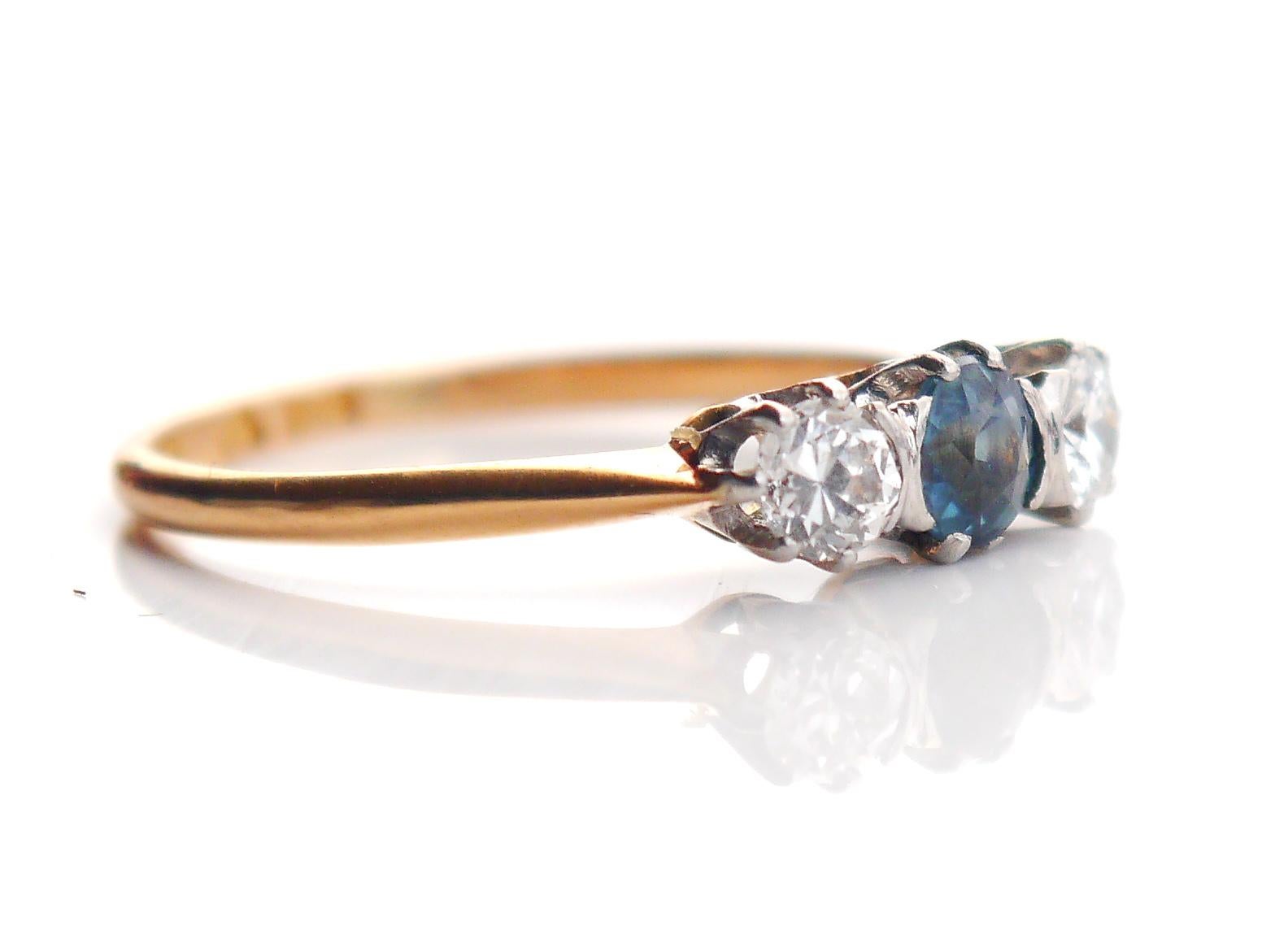 1933 Nordic Ring natural Blue Spinel Diamonds solid 18K Gold Ø US 5.75 /1.7gr For Sale 2