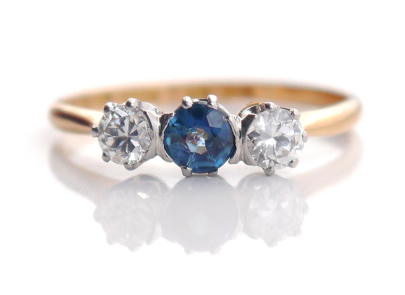 1933 Bague nordique Spinelle bleue naturelle Diamants or massif 18K Ø US 5.75 /1.7gr en vente 3