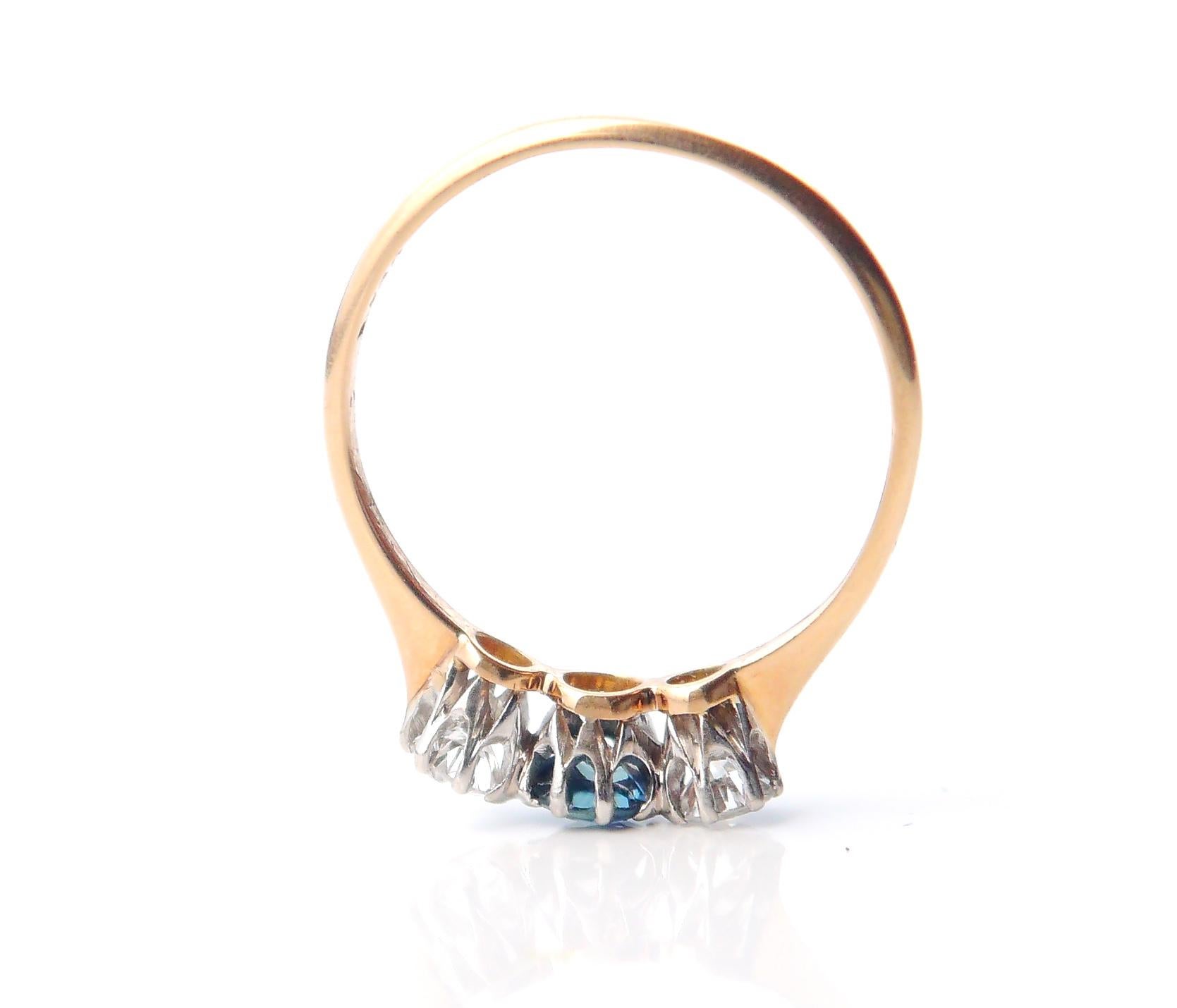 1933 Nordic Ring natural Blue Spinel Diamonds solid 18K Gold Ø US 5.75 /1.7gr For Sale 4
