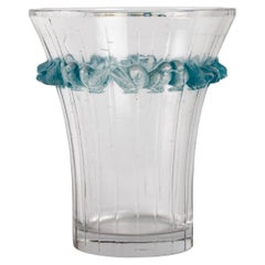 1933 Original René Lalique Boulouris Vase Frosted Blue Stained Glass, Birds