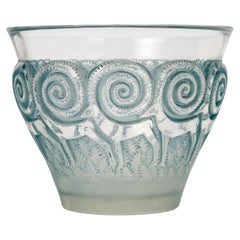 1933 René Lalique Art Deco Vase Rennes Glass with Blue Patina
