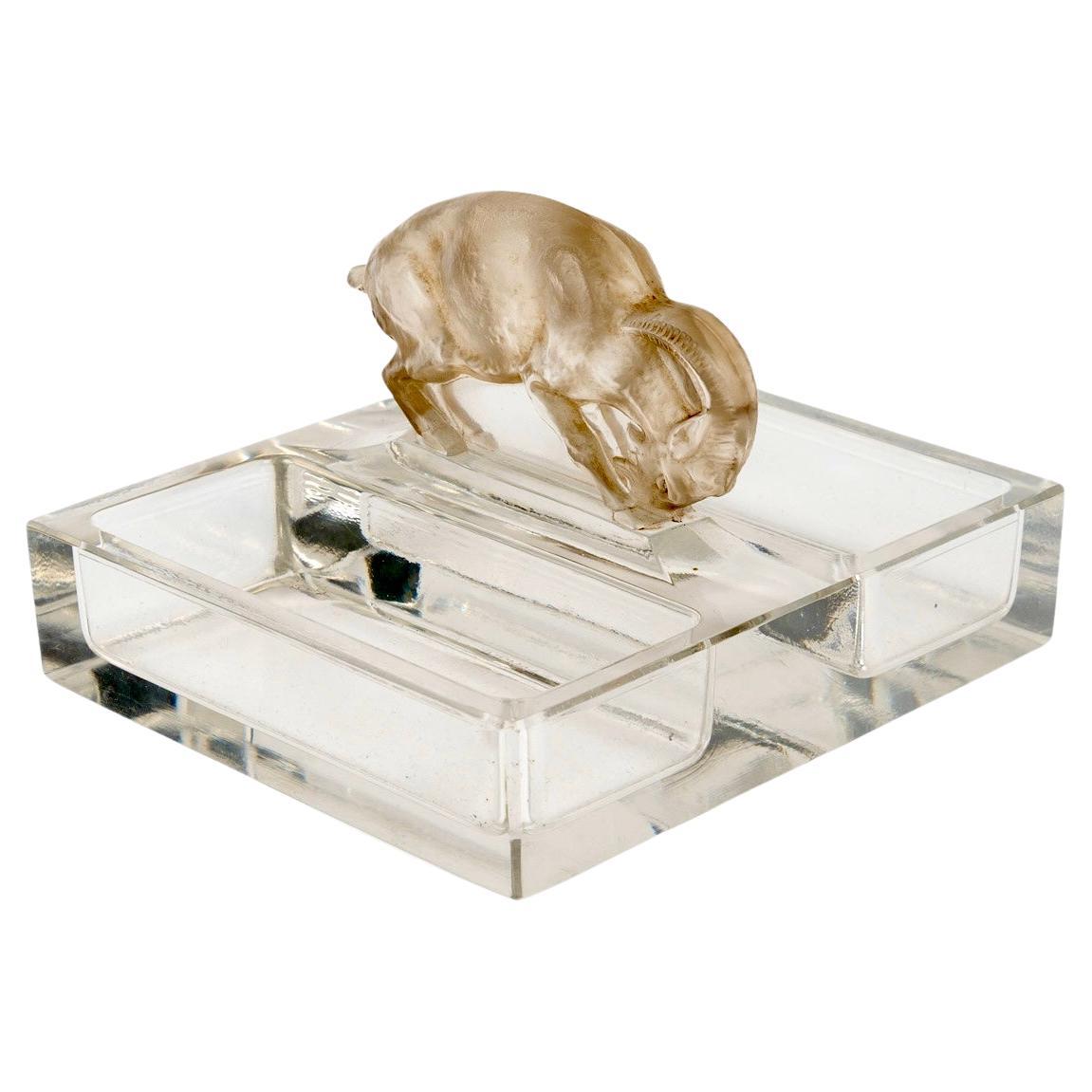 1933 Rene Lalique Astray Pintray Chevre Ziege Glas mit Sepia Patina