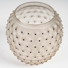 1933 René Lalique Cactus Vase in Frosted Glass with Original Black Enamel