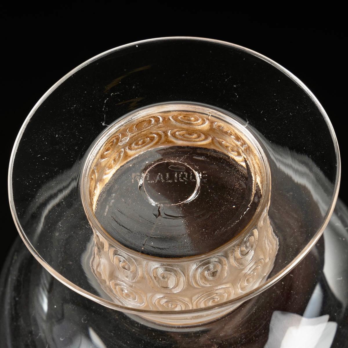 1933 Rene Lalique Chinon Set 4 Liquor Wine Degustation Glasses and 1 Tray 1