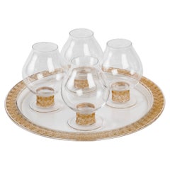 1933 Rene Lalique Chinon Set 4 Liquor Wine Degustation Glasses and 1 Tray