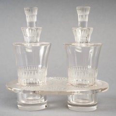 1933 Rene Lalique, Oil Vinegar Cruet Bourgueil Clear Glass