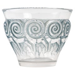 1933 René Lalique Rennes Vase in Clear and Frosted Glass with Blue Patina