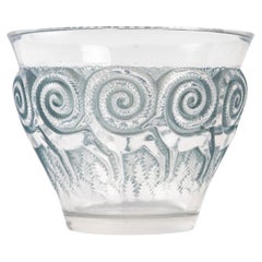 1933 René Lalique Rennes Vase in Clear and Frosted Glass with Blue Patina