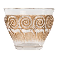1933 René Lalique Rennes Vase in Clear and Frosted Glass with Sepia Patina