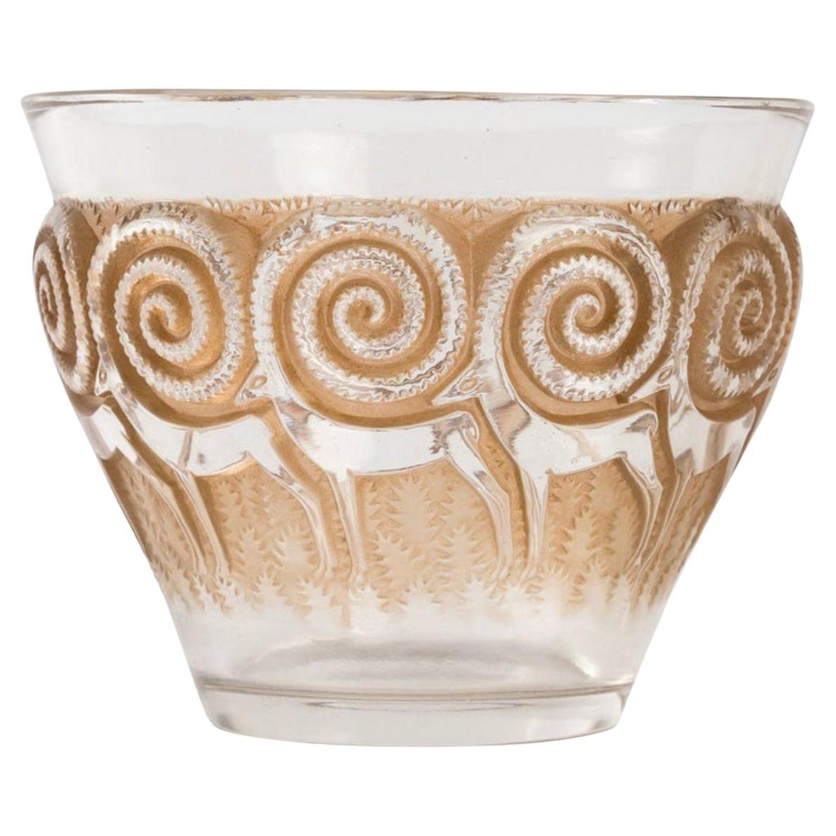 1933 René Lalique Rennes Vase in Clear and Frosted Glass with Sepia Patina
