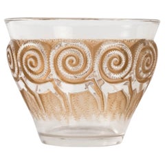 1933 René Lalique Rennes Vase in Clear and Frosted Glass with Sepia Patina
