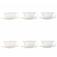 1933 René Lalique - 6er-Set  Tassen & Untertassen Kaktusglas mit schwarzer Emaille