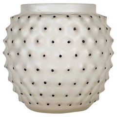 1933 René Lalique - Vase Cactus Verre dépoli avec émail noir d'origine