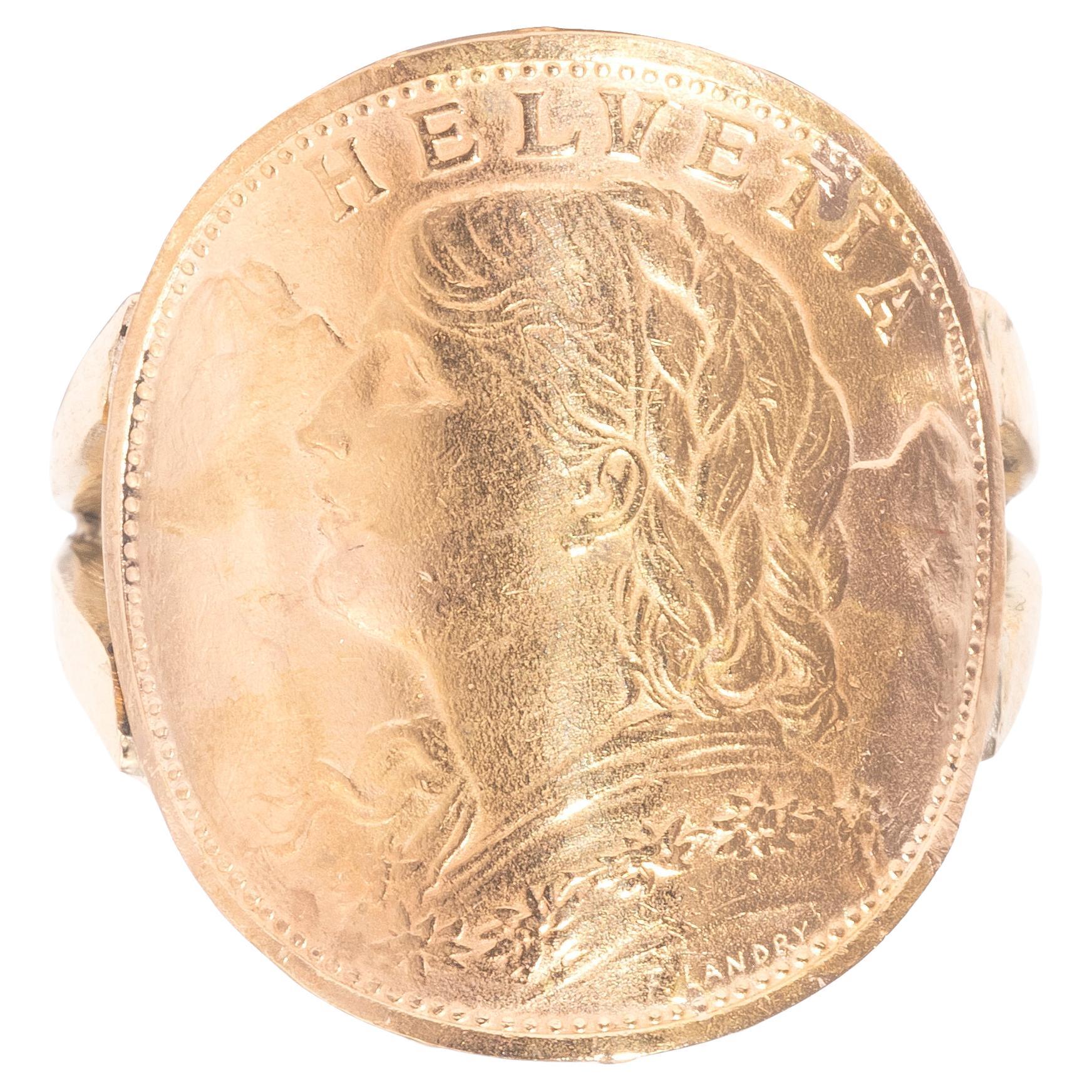 Bague suisse 20 Franc Helvetia en or 1935 en vente