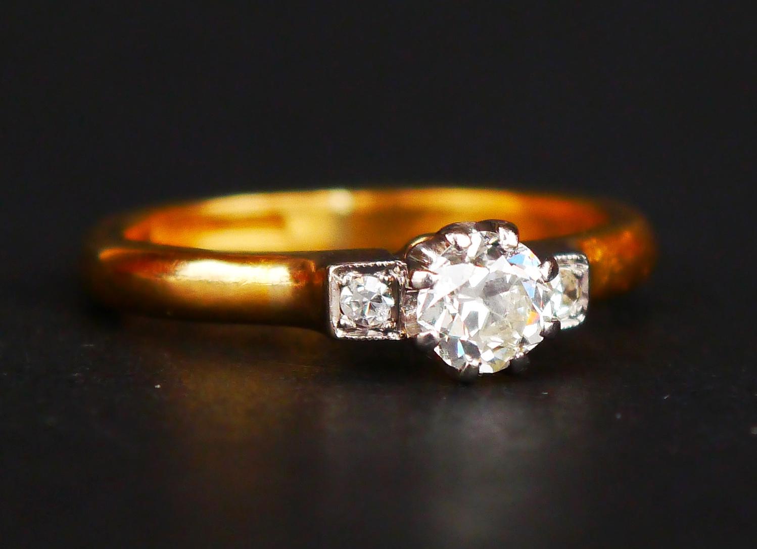 1933 Wedding Ring 3 diamonds 0.6ctw solid 23K Gold Platinum Ø 5.75 US/ 4.7gr For Sale 5