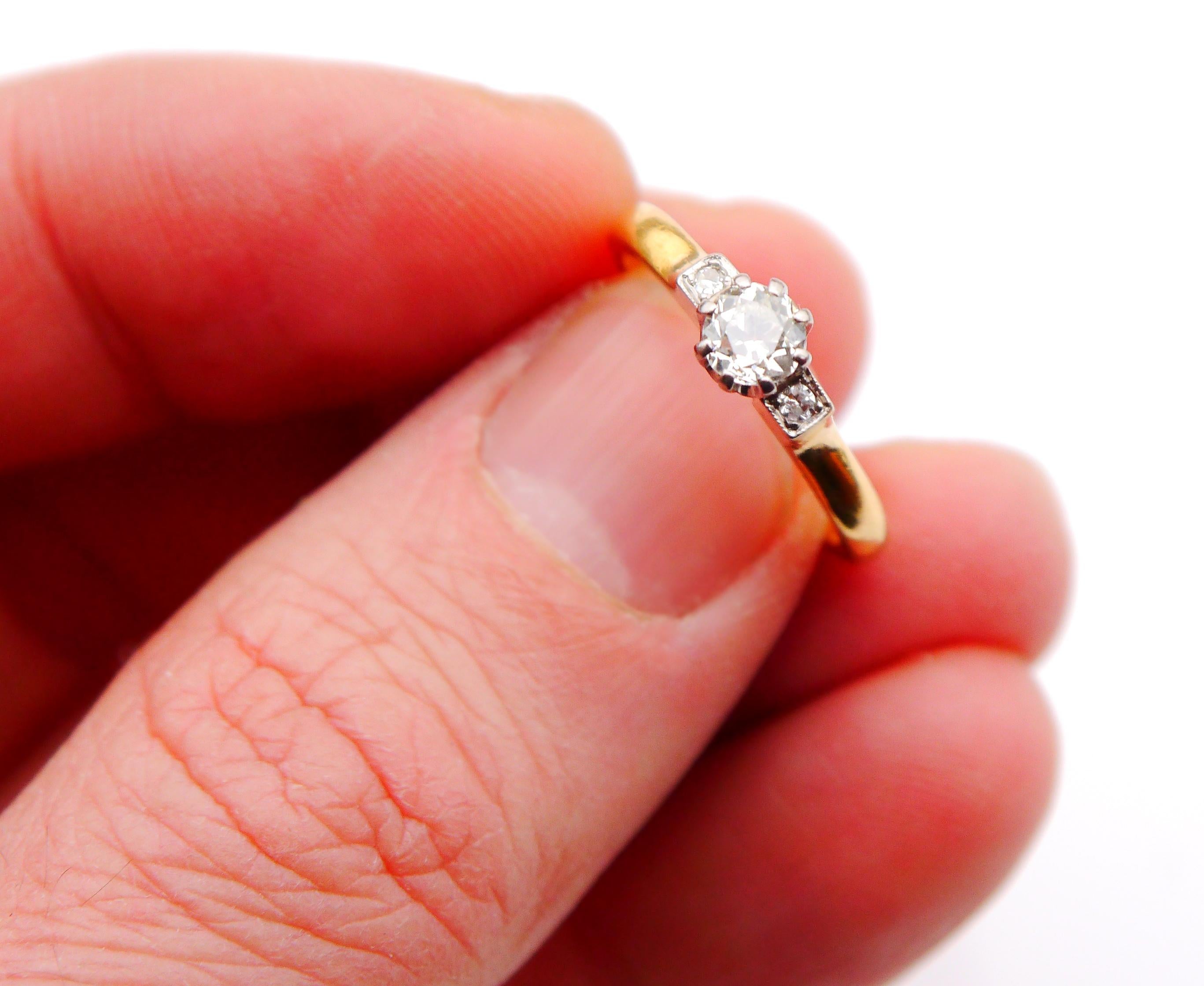 1933 Wedding Ring 3 diamonds 0.6ctw solid 23K Gold Platinum Ø 5.75 US/ 4.7gr For Sale 6