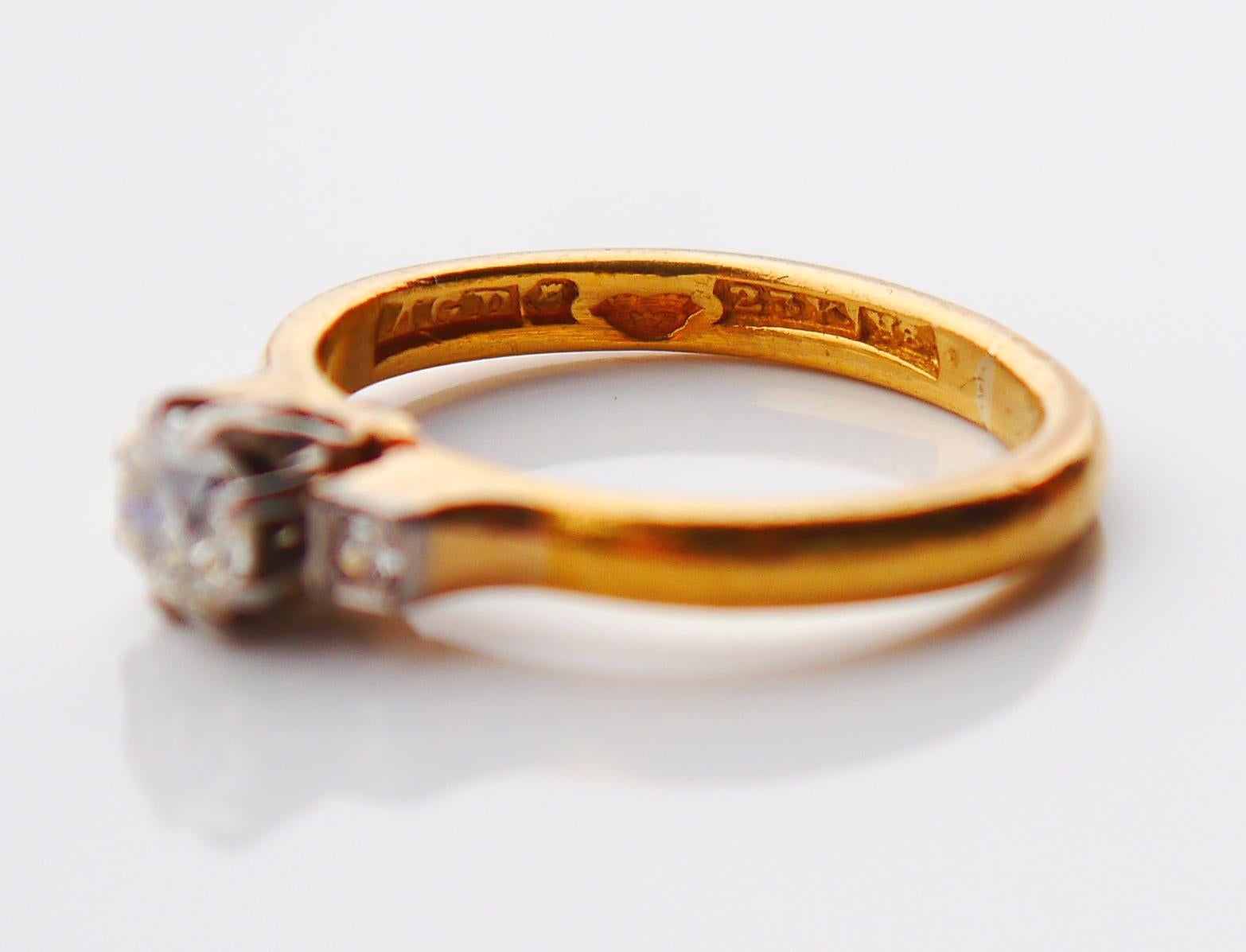 1933 Wedding Ring 3 diamonds 0.6ctw solid 23K Gold Platinum Ø 5.75 US/ 4.7gr For Sale 7
