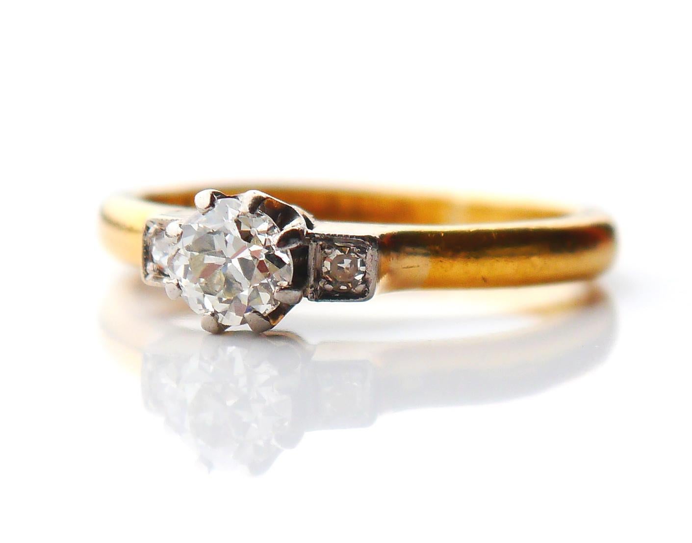 Art Deco 1933 Wedding Ring 3 diamonds 0.6ctw solid 23K Gold Platinum Ø 5.75 US/ 4.7gr For Sale