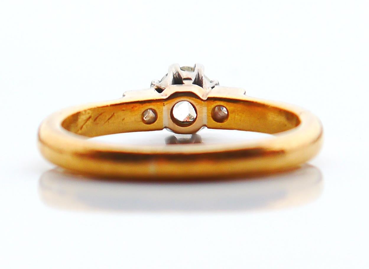 Old European Cut 1933 Wedding Ring 3 diamonds 0.6ctw solid 23K Gold Platinum Ø 5.75 US/ 4.7gr For Sale