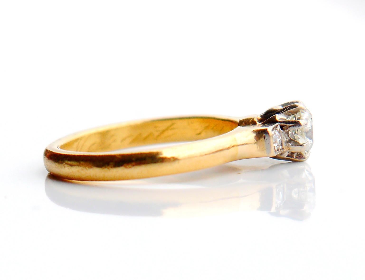 1933 Wedding Ring 3 diamonds 0.6ctw solid 23K Gold Platinum Ø 5.75 US/ 4.7gr For Sale 1