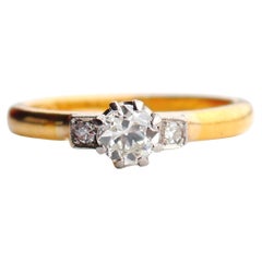 1933 Wedding Ring 3 diamonds 0.6ctw solid 23K Gold Platinum Ø 5.75 US/ 4.7gr