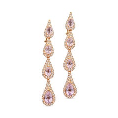 19.34 Carat Kunzite and Diamond Teardrop Earrings in 18KT Rose Gold