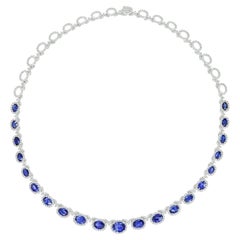 19.34 Ct Vivid Blue Oval Cut Sapphire and 5.65 Ct Diamond Necklace in 18W ref71
