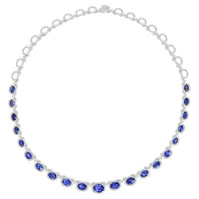 DiamondTown 21.23 Carat Vivid Blue Sapphire and Diamond Necklace at ...