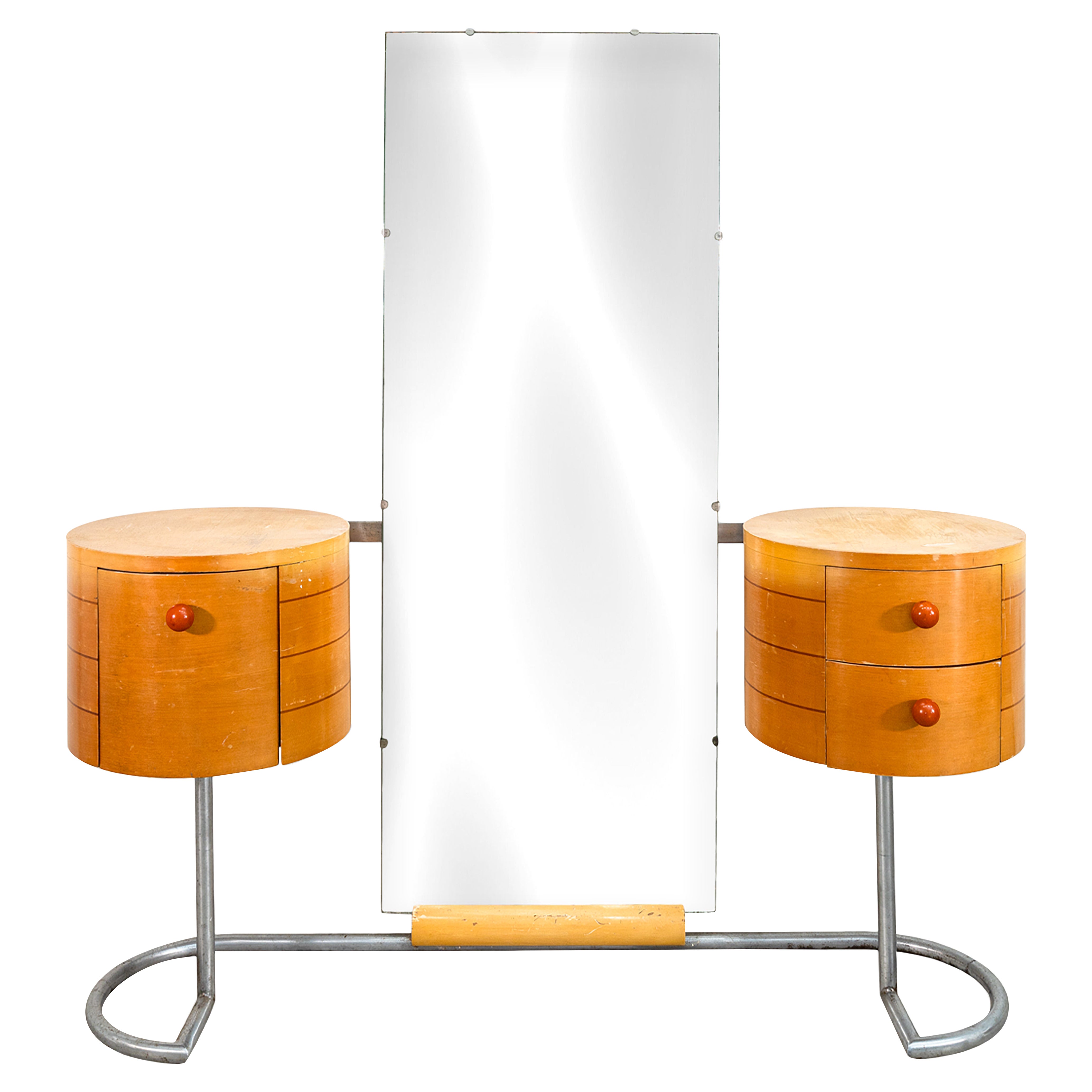 1934 Gilbert Rohde para Herman Miller Furniture Co. Tocador de tambor Mod con espejo en venta