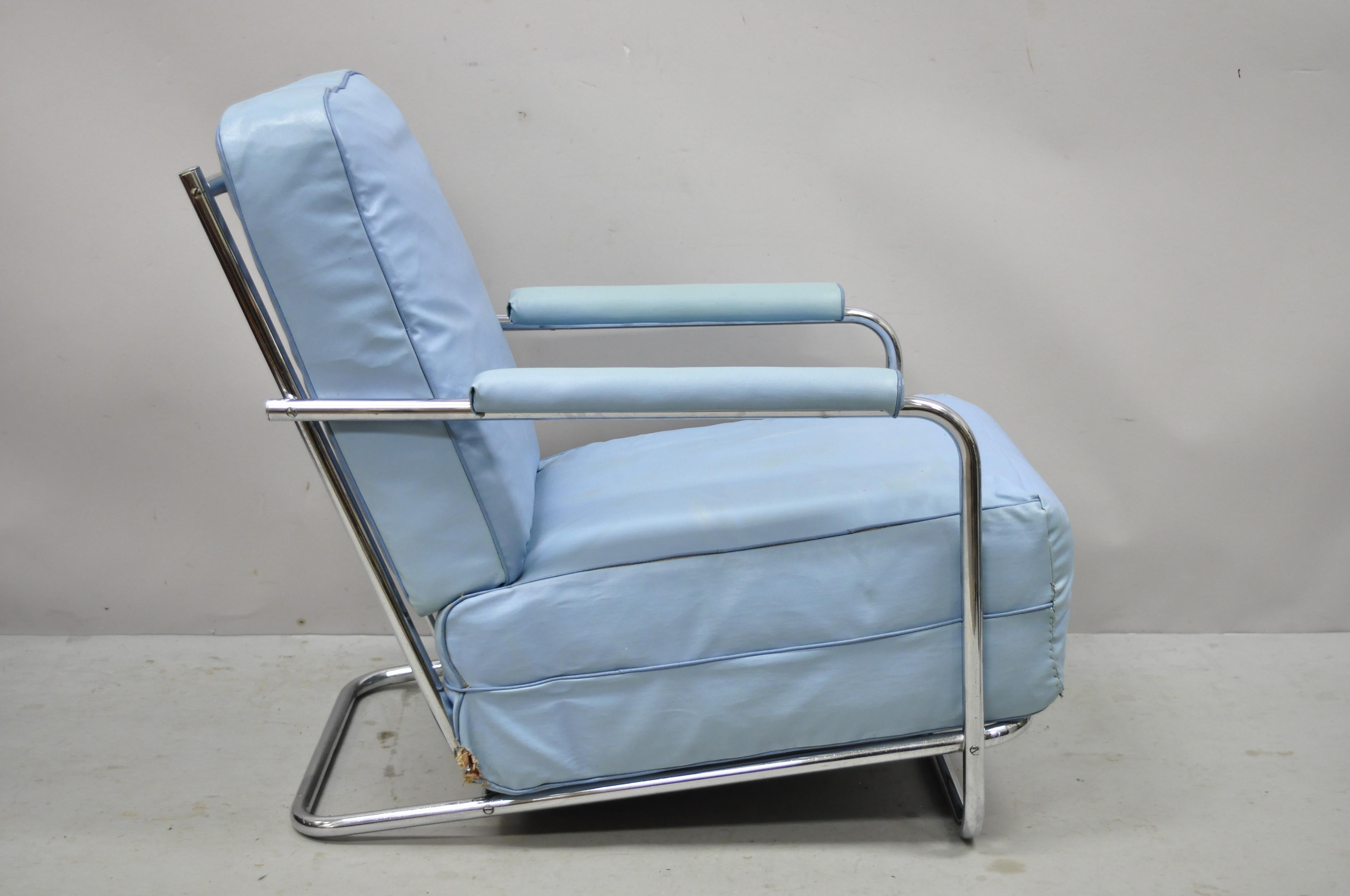 1934 Gilbert Rohde for Troy Sunshade Art Deco Easy Chair Blue Lounge Chair For Sale 4