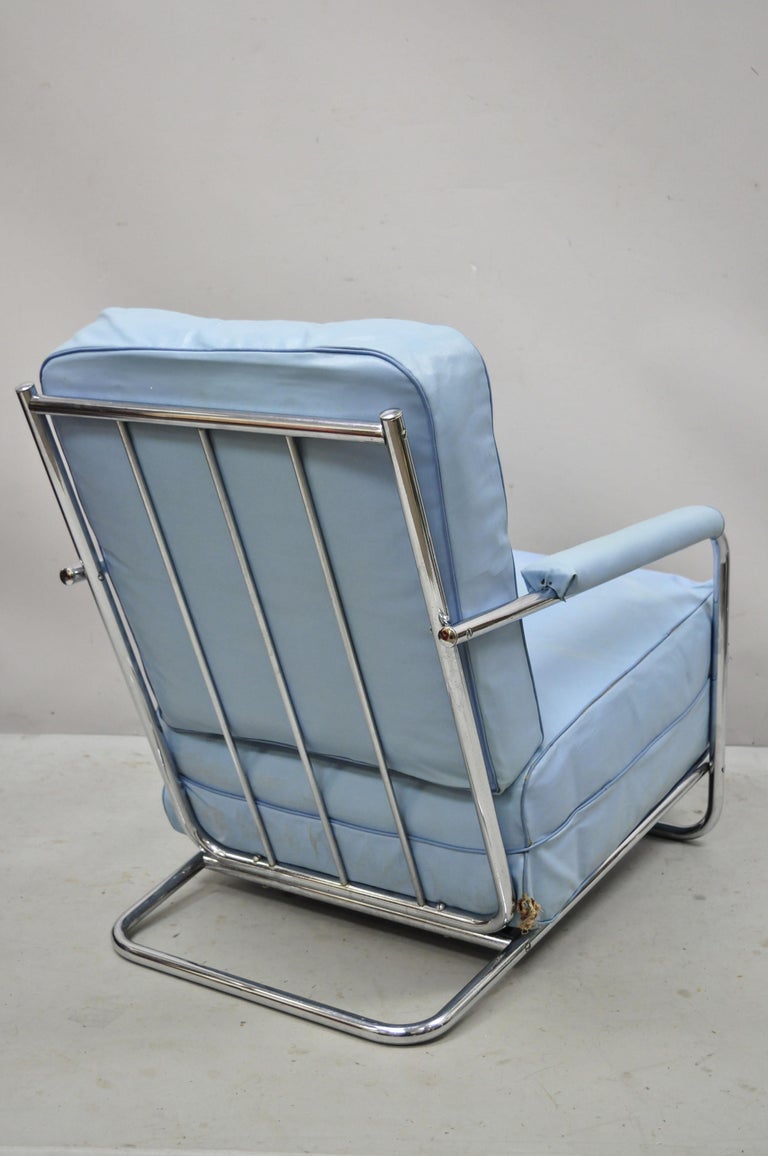 North American 1934 Gilbert Rohde for Troy Sunshade Art Deco Easy Chair Blue Lounge Chair For Sale