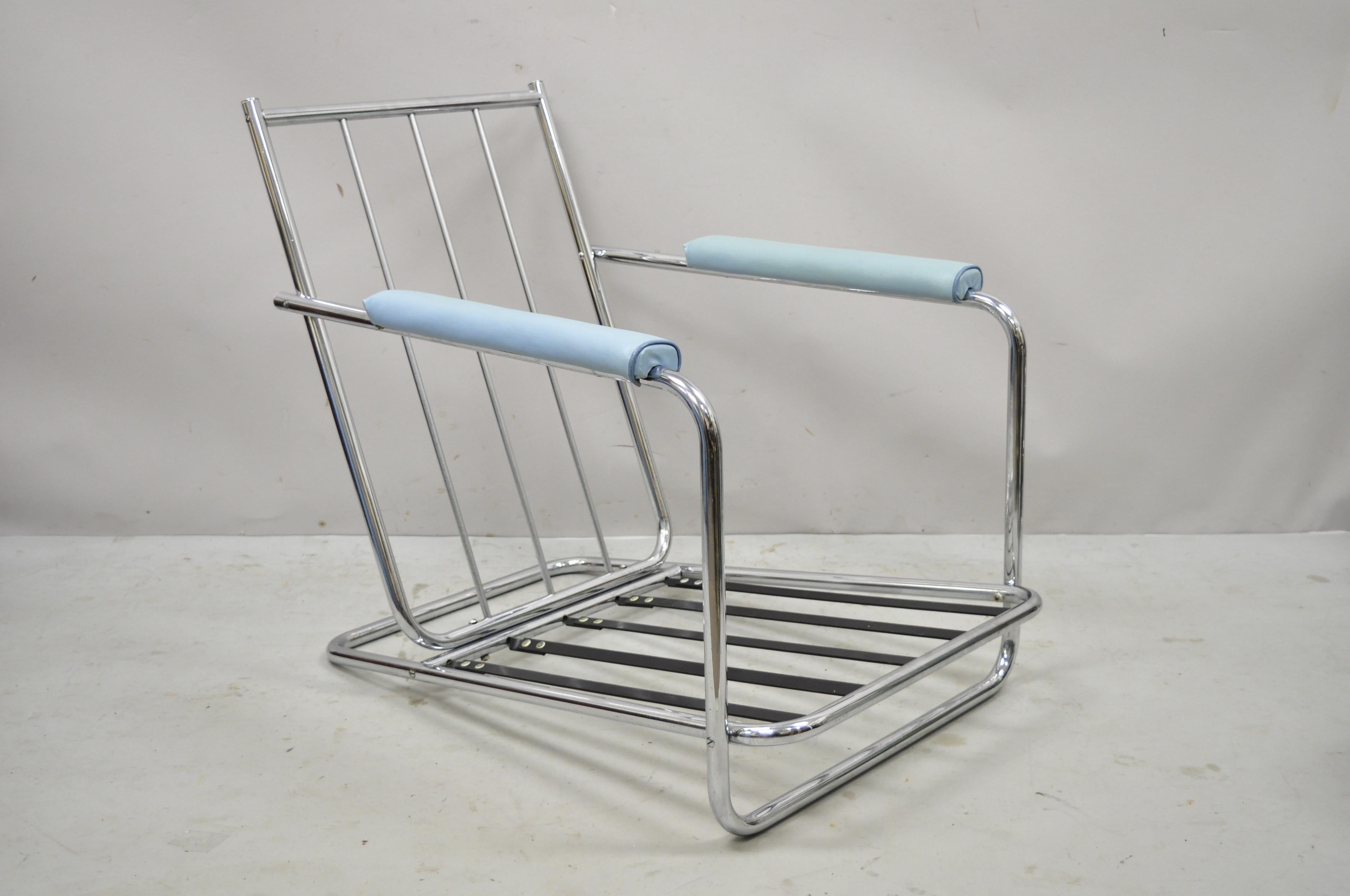 1934 Gilbert Rohde for Troy Sunshade Art Deco Easy Chair Blue Lounge Chair In Good Condition For Sale In Philadelphia, PA