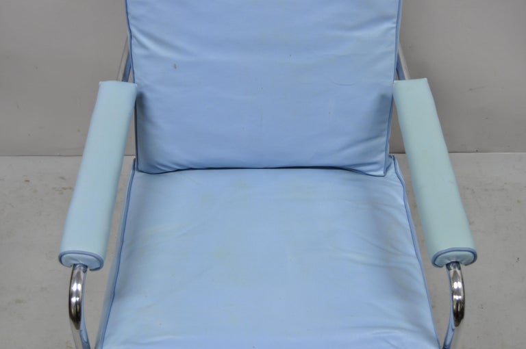 Aluminum 1934 Gilbert Rohde for Troy Sunshade Art Deco Easy Chair Blue Lounge Chair For Sale