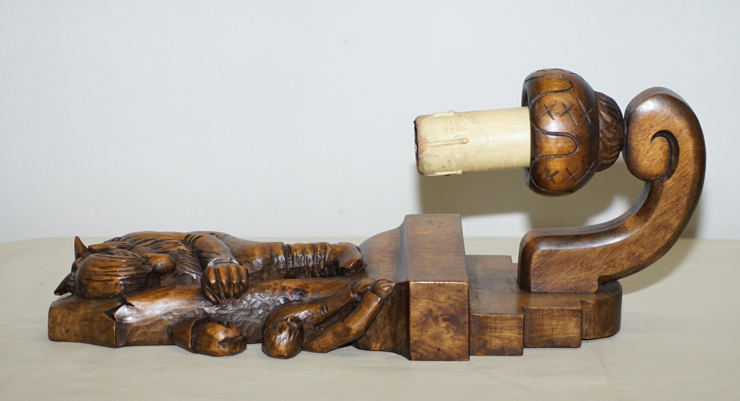 1934 Hand Carved Set of Asbjornsen and Moe Norway Fairy Tale Wall Sconces Lights 2
