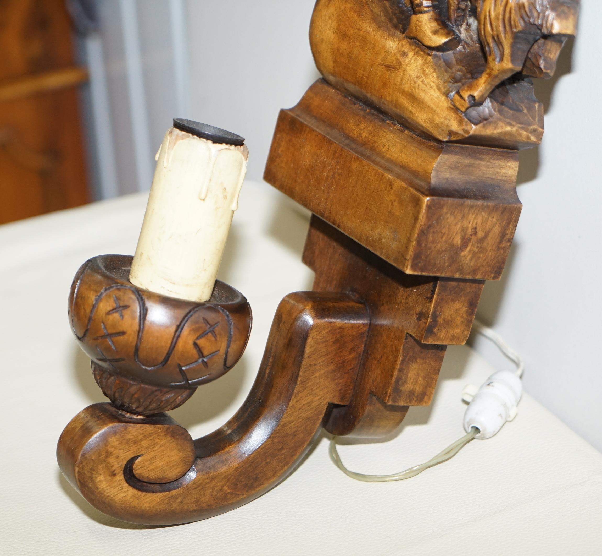 Mid-20th Century 1934 Hand Carved Set of Asbjornsen and Moe Norway Fairy Tale Wall Sconces Lights