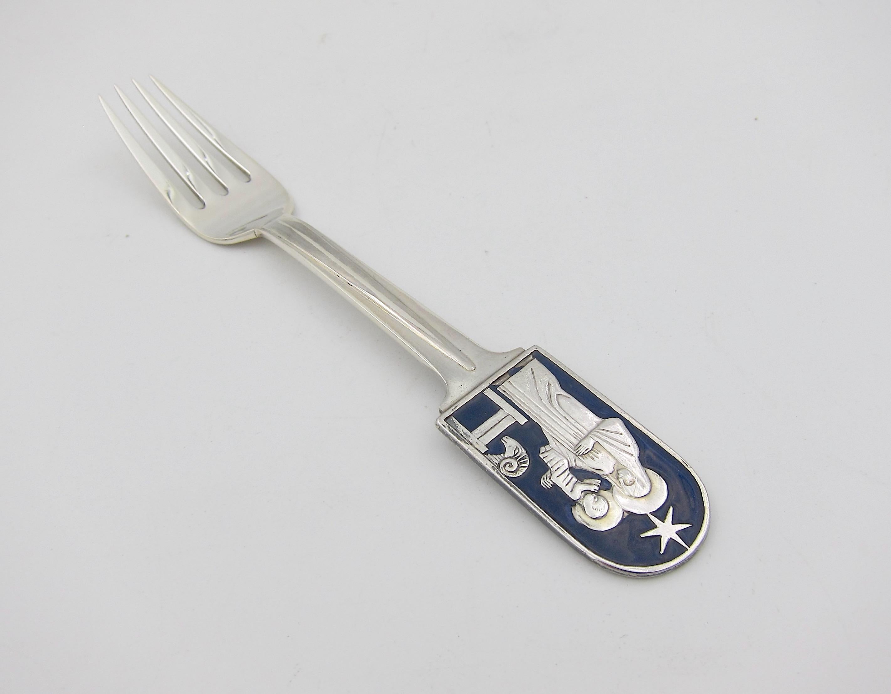 Art Deco 1934 Holy Night Anton Michelsen Sterling Silver and Enamel Christmas Fork