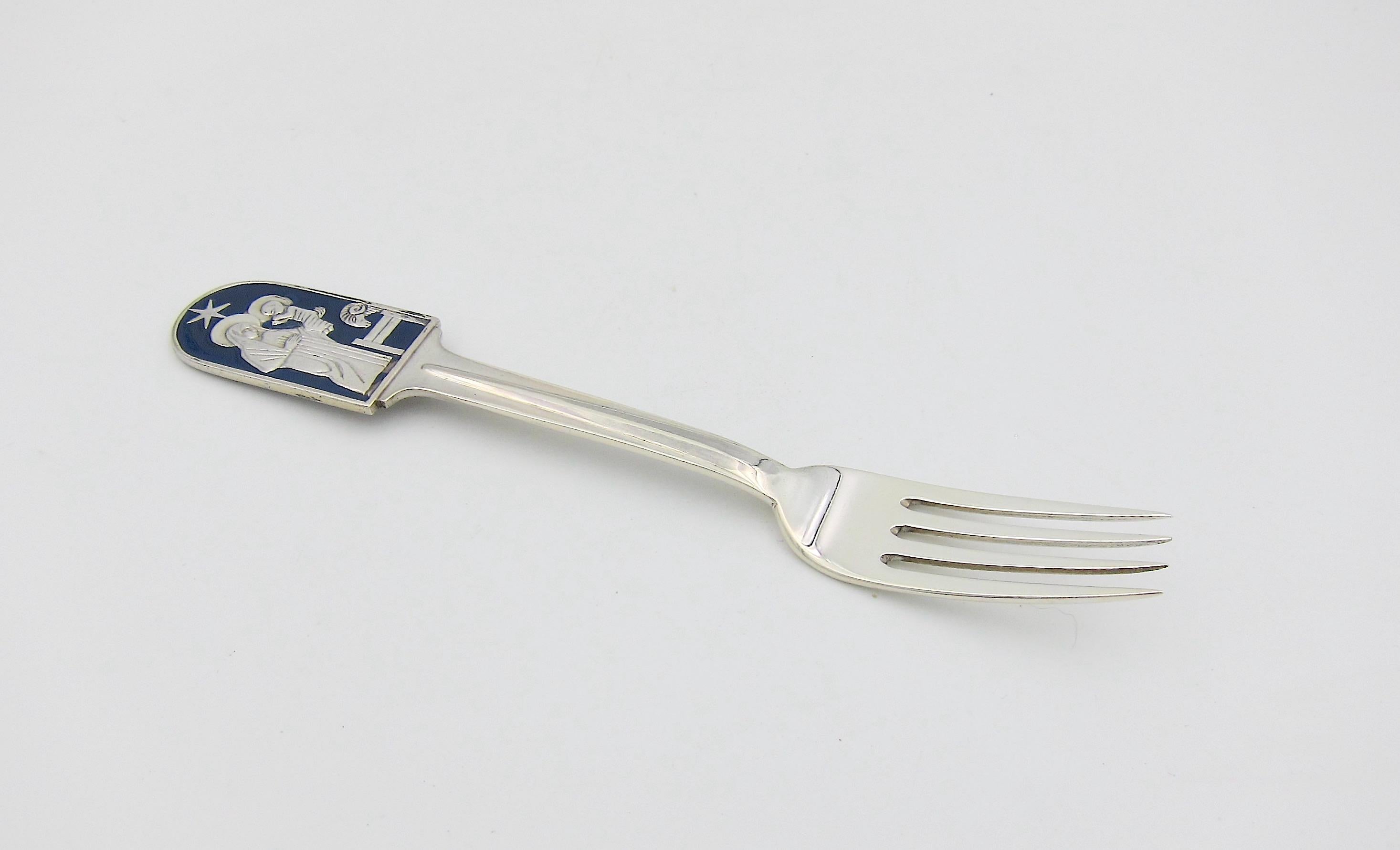 1934 Holy Night Anton Michelsen Sterling Silver and Enamel Christmas Fork In Good Condition In Los Angeles, CA