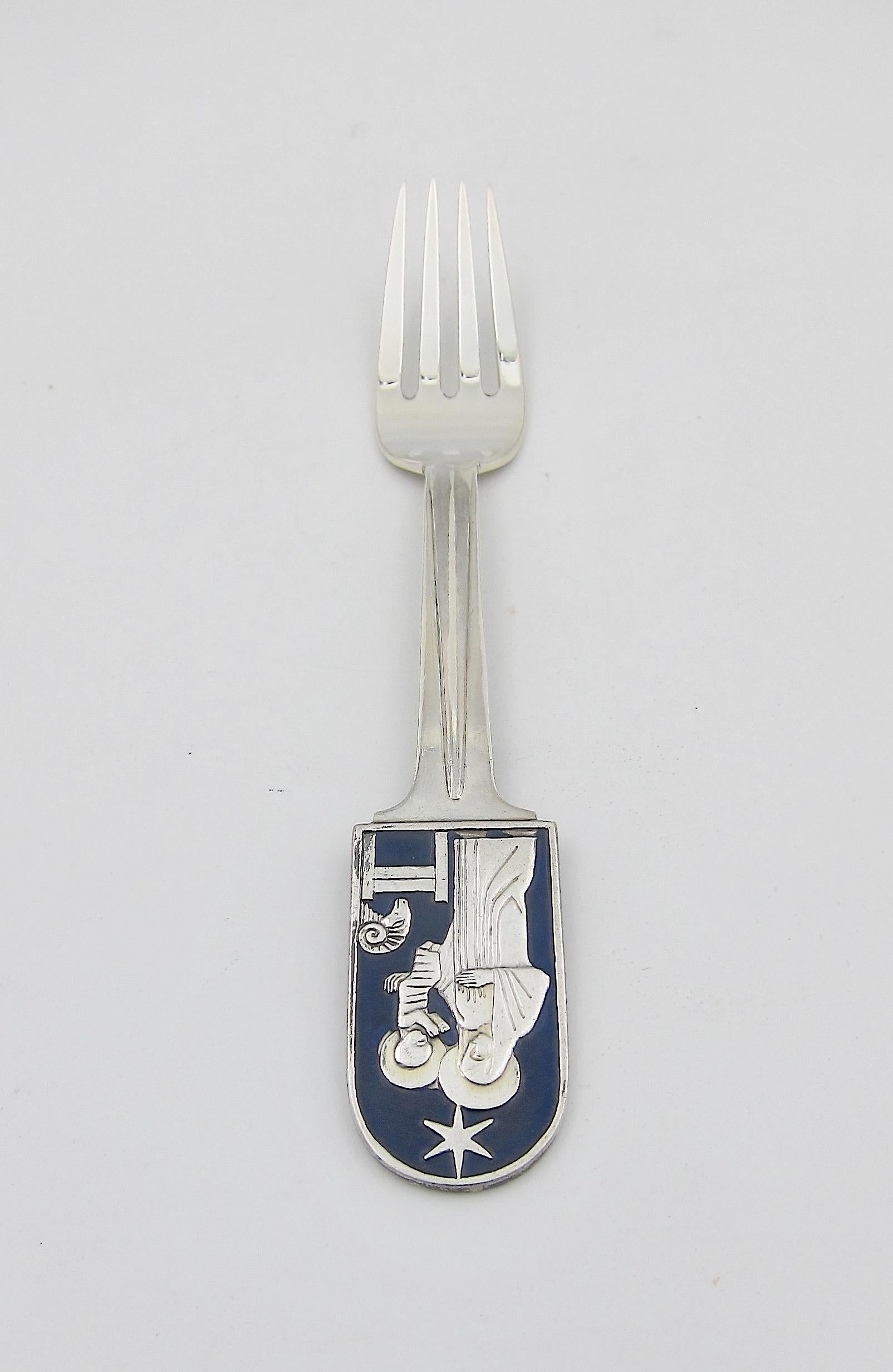 Mid-20th Century 1934 Holy Night Anton Michelsen Sterling Silver and Enamel Christmas Fork